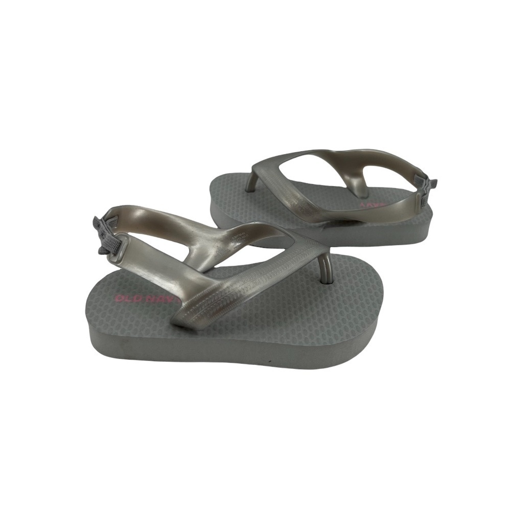 Old Navy Silver Flip Flop Slingback Summer Sandals Size 5 Little Girl's